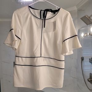 Small cream and blue flutter sleeve blouse